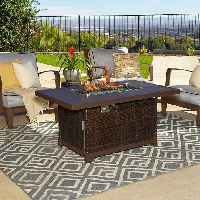 Kinger Home Novi Rattan Propane Gas Fire Pit Table Aluminum Frame - 52-Inch