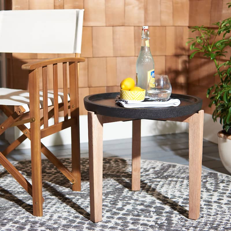 SAFAVIEH Outdoor Soraya Side Table - 21Wx21Dx19H - Natural/Black