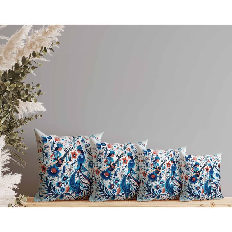 Musical Farry Indoor/Outdoor Reversible Throw Pillow White and Blue