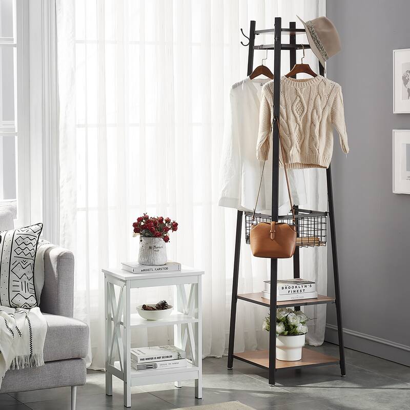 VECELO 72" Industrial Brown Coat Rack with Shelves Multi-functional Space Saving Storage Stand for Entryway Living Room