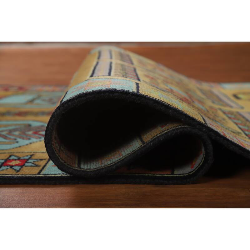 Hand Knotted Oriental 100% Wool Carpet Traditional Tribal Yellow & Gold Heriz (serapi) Runner Rug - 9' 10'' X 3' 10''