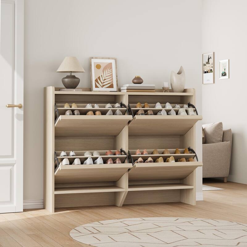 Shoe Cabinet with 3/2/4 Flip Drawers, Modern Shoe Storage for Entryway, Wooden Shoe Organizer Cabinet