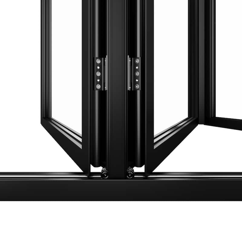 KaMic Elite-Fold 72" x 80" 2-Panel Aluminum Folding Door in Black with Hidden Hinges & Rollers, Folded Out From Right To Left