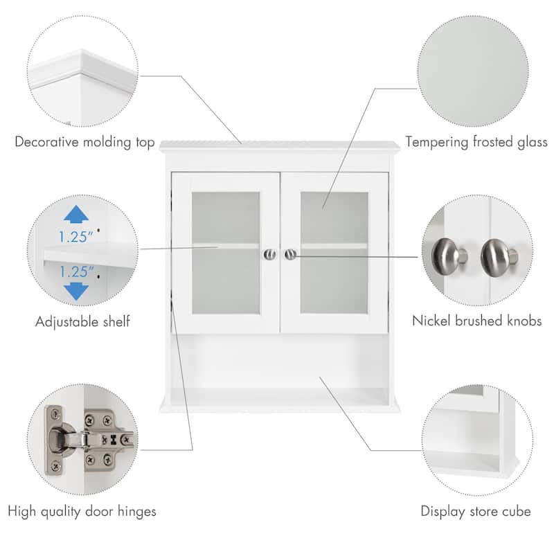 COSTARS Cabinet Wall Mounted, Medicine Cabinet Organizer with Glass Doors and Adjustable Shelves White