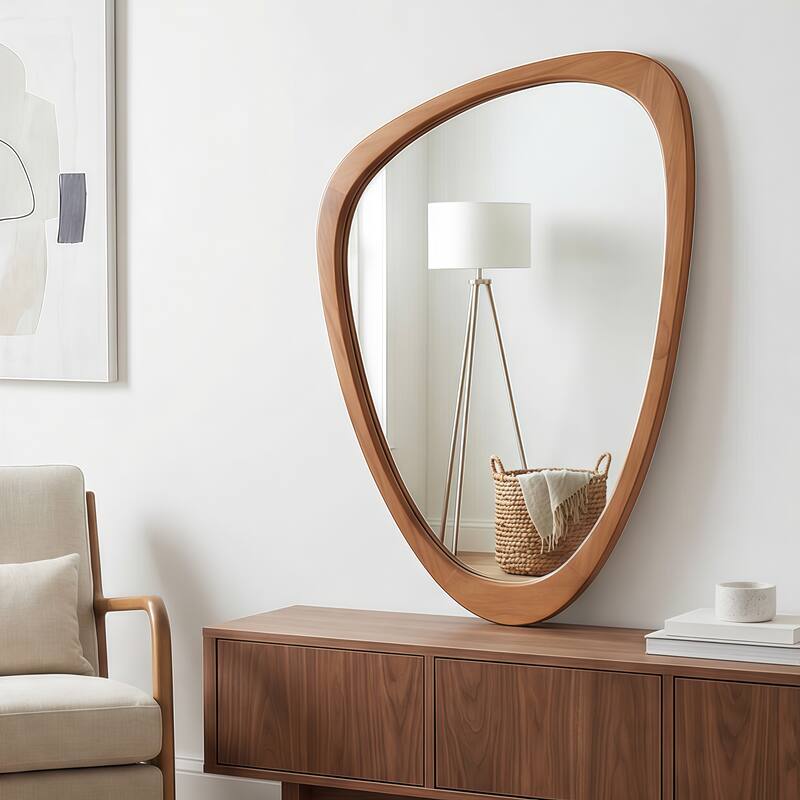 24"x36" Irregular Solid Wood Frame Decorative Mirror,For Bedroom, Bathroom, Living Room, Entryway