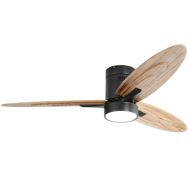 56 Inch Flush Mount Ceiling Fan with Light, Remote LED Ceiling Fan Lights with 3 Solid Wood Blades, Reversible DC Motor