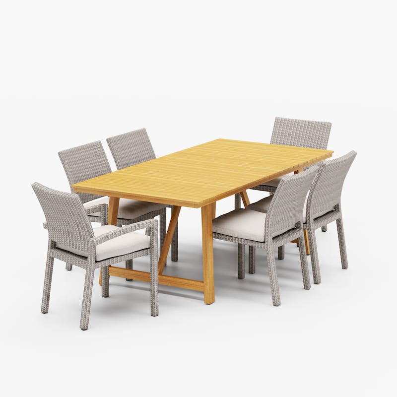 LifestyleGarden 7pc Outdoor Patio Grard Teak and Wicker Dining Set
