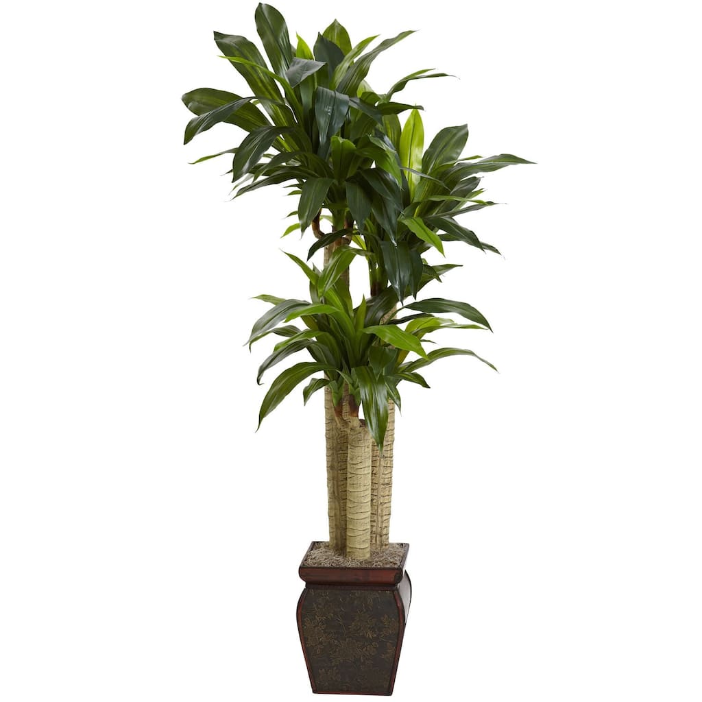 Silk Dracaena Plant 4.5Ft Tall, Cornstalk Indoor Tree with Vase, Realistic Green Home Decor - 4.5ft.