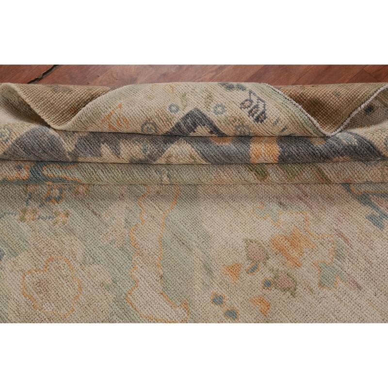 Hand Knotted Oriental 100% Wool Carpet Transitional All-Over Green Oushak Area Rug - 12' 0'' X 9' 3''