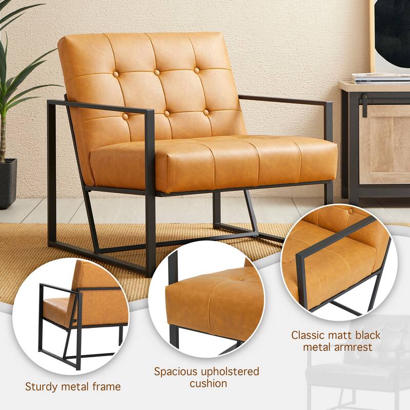 Glitzhome 29.50"W Mid-Century PU Leather Tufted Accent Chair - 29.5"W x 30.5"H x 29.25"D