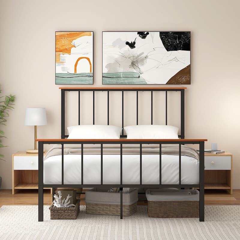 Gymax Full/Queen Size Metal Platform Bed Frame Mattress Foundation