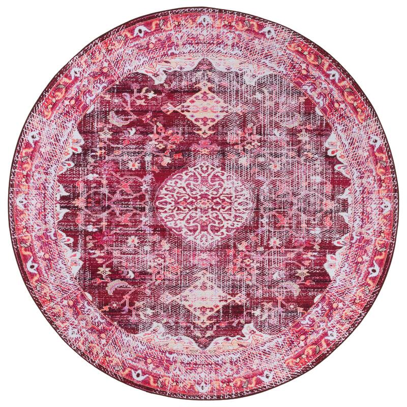 SAFAVIEH Tucson Floor Transitional Rug - 6' Round - Burgundy/Pink