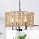 preview thumbnail 25 of 46, 5 - Light Dimmable Drum Chandelier Natural Rattan Bohemian & Coastal Pendant - 18.9 in Black/Brown