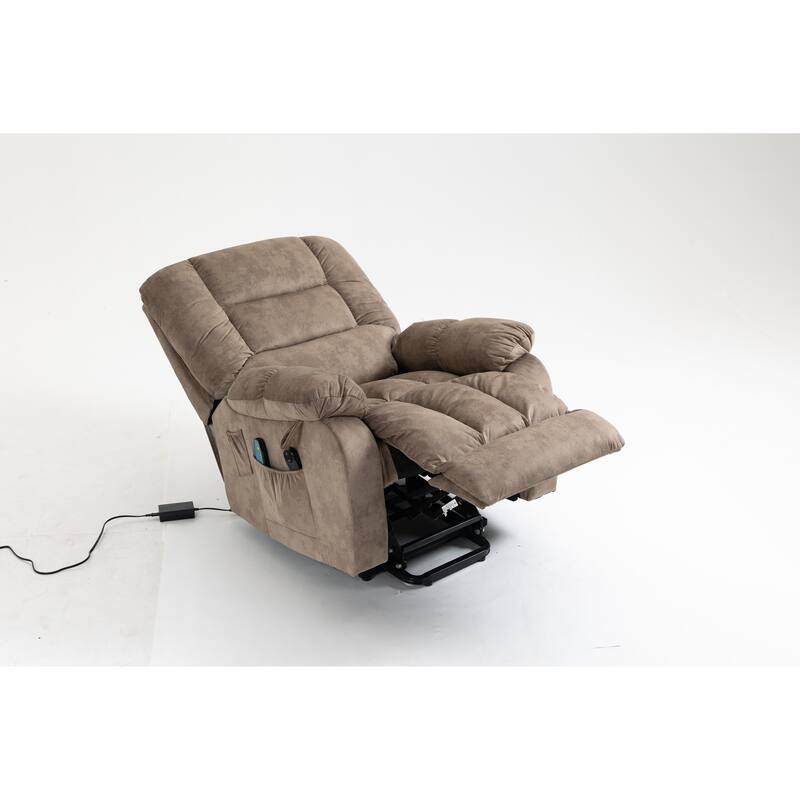 Power Lift Recliner Chair with Massage & Heat, Velvet Upholstered Electric Recliner, Lounge Sofa Chair with Side Pockets
