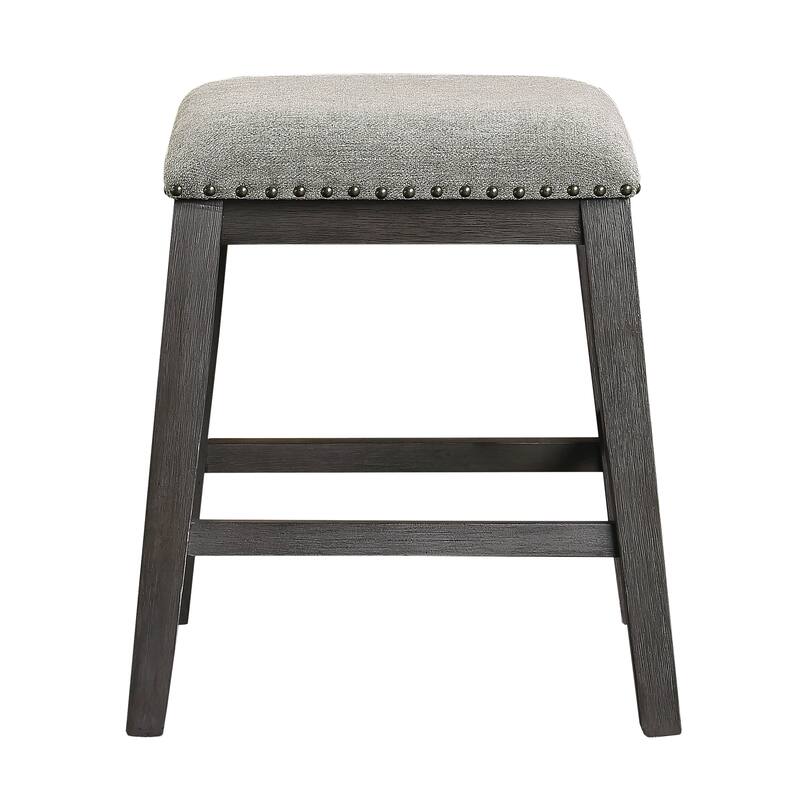2PC Counter Height Barstool Chenille Upholstery Seat Nailhead Trim