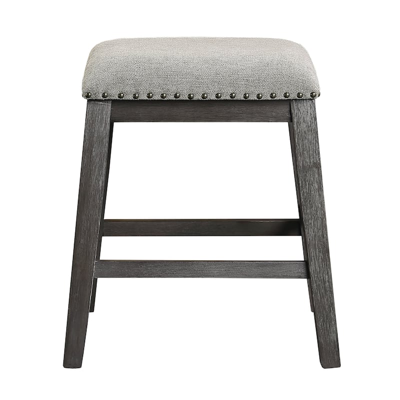 Wire-Brushed Gray Finish Set of 2 Counter Height Barstool Gray Chenille Upholstery Seat Nailhead Trim Casual Dining Furniture