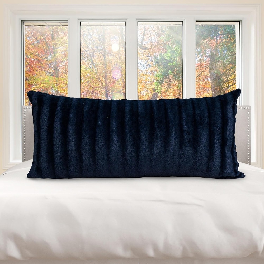 Blue faux fur pillows deals