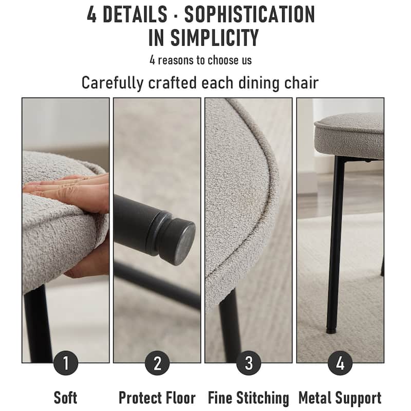 XINMICS Dining Chairs with Curved Backrest, Modern Fabric Upholstered Boucle Kitchen Dining Room Chairs Set of 2/4/6