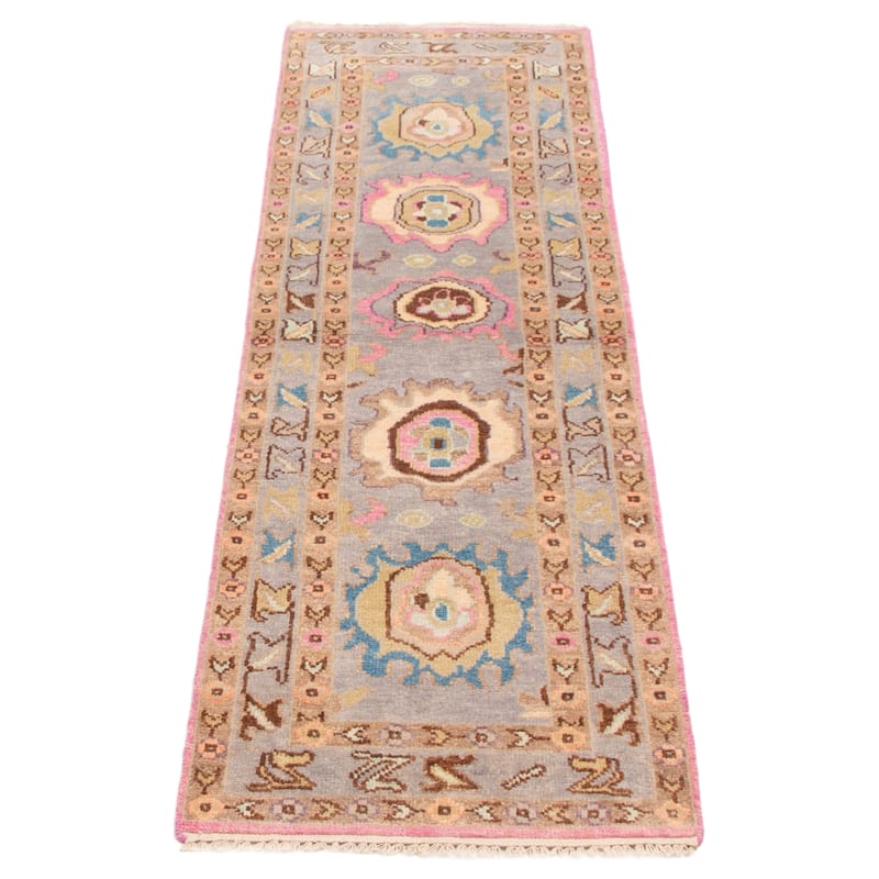 ECARPETGALLERY Hand-knotted Modern Oushak Light Grey Wool Rug - 2'4 x 7'9