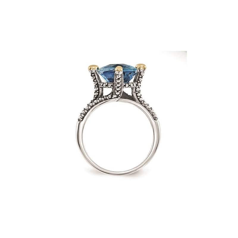 Curata 925 Sterling Silver Prong set With 14k Lt Swiss Blue Topaz Ring