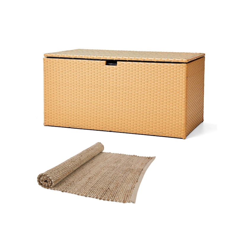 Outdoor 52.75"W 140 Gallon Patio Oversize Wicker Storage Bench Deck Box - 52.75"W x 29"D x 26"H