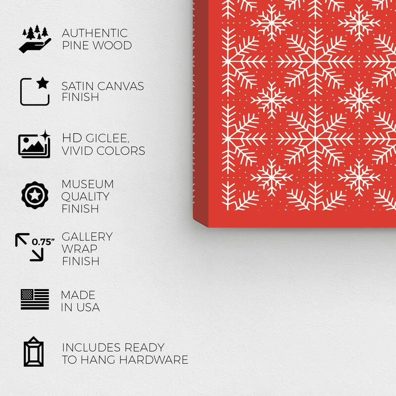 Wynwood Studio Canvas Abstract White Snowflake Pattern Red BG Red Modern & Contemporary Wall Art Canvas Print
