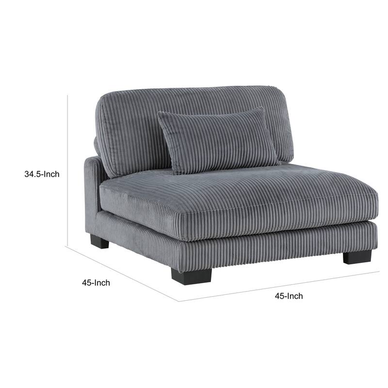 Rix 45 inch Modular Armless Chair, Gray Corduroy Fabric, Black Wood Legs