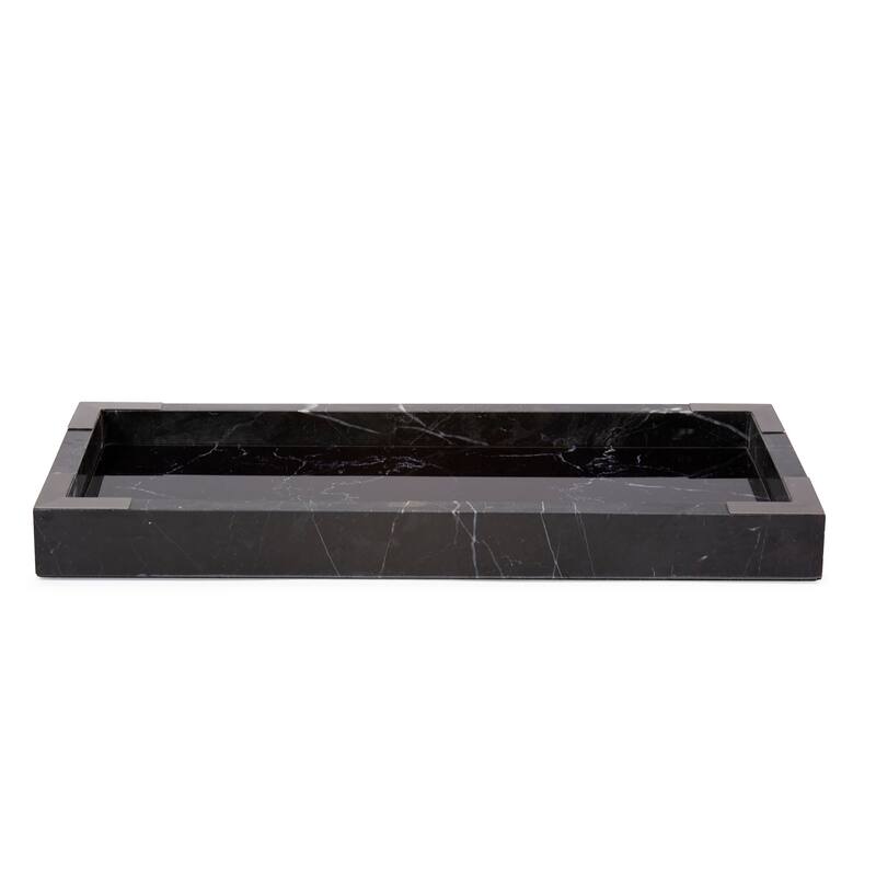 Allan Andrews Mirrored Marble Tray with Brushed Brass Accents - N/A - Black Marble
