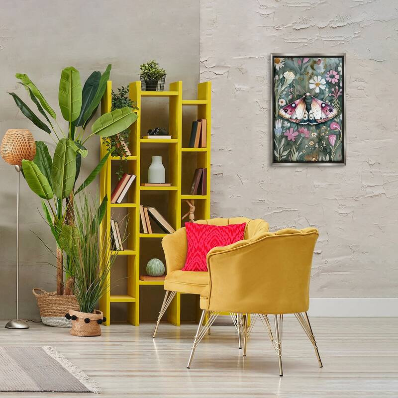 Stupell Beautiful Moth over Florals Framed Floater Canvas Wall Art Design By The Dutch Lady