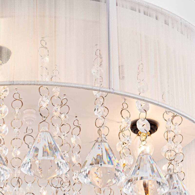 36" Modern White Crystal Retractable Ceiling Fan with Light Kit and Remote - 36" W x 36" D x 22" H