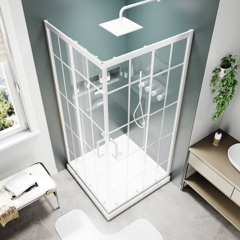 Modland 36'' x 71'' Corner Sliding Shower Door - Self-Cleaning Glass, Magnetic Seal, Matte Black / White