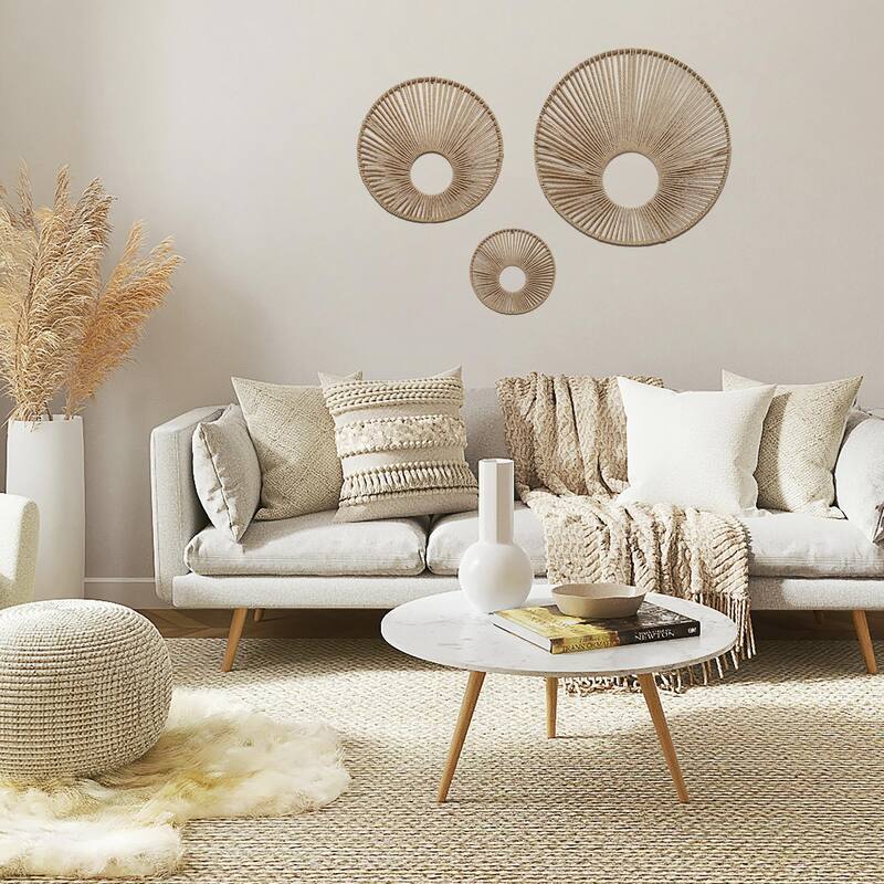 American Art Decor Woven Paper Rope Wall Decor, Set of 3 - Natural