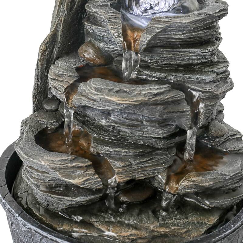 4-Tier Rockery Tabletop Fountain Cascading Fountain w/Led Light & Ball