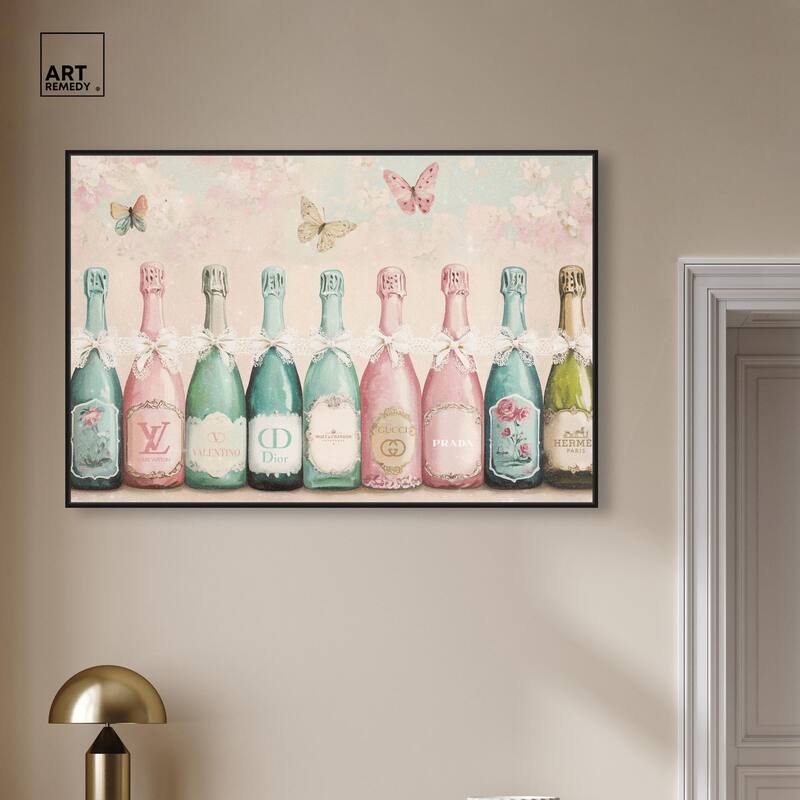 Champagne Mint and Pink Canvas by Art Remedy