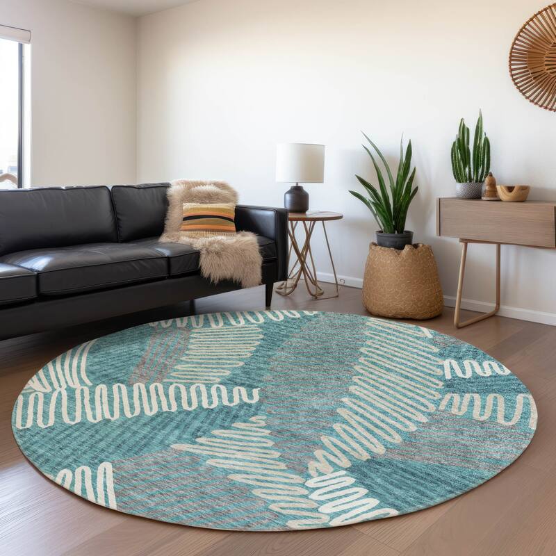 Premium Washable Super Soft Contemporary Leaf Mayfield Rug - Teal - 8' x 8'