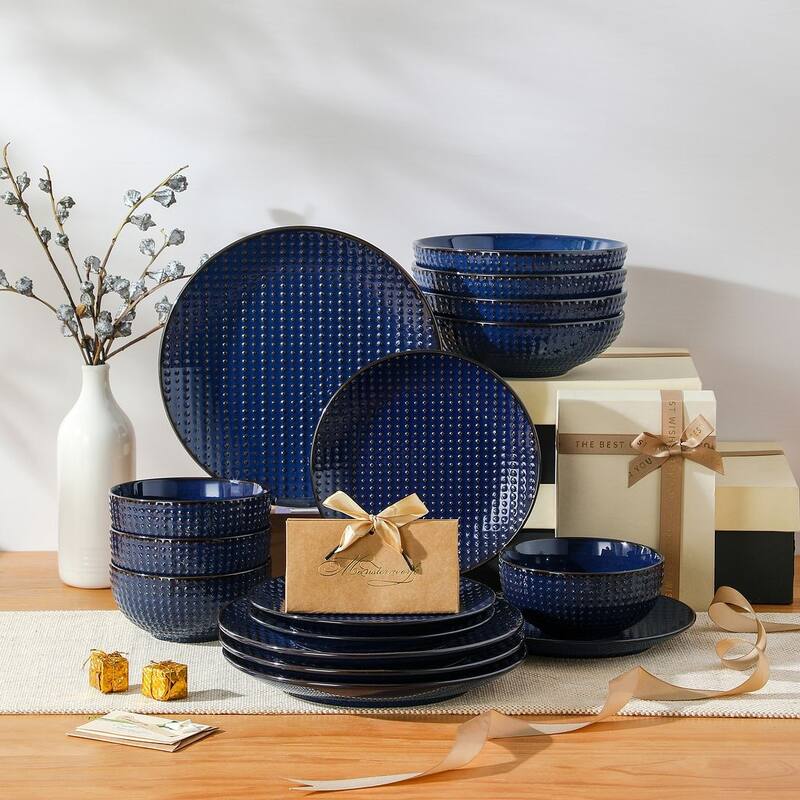 MALACASA LYDIA Embossed Stoneware 16-Piece Dinnerware Set