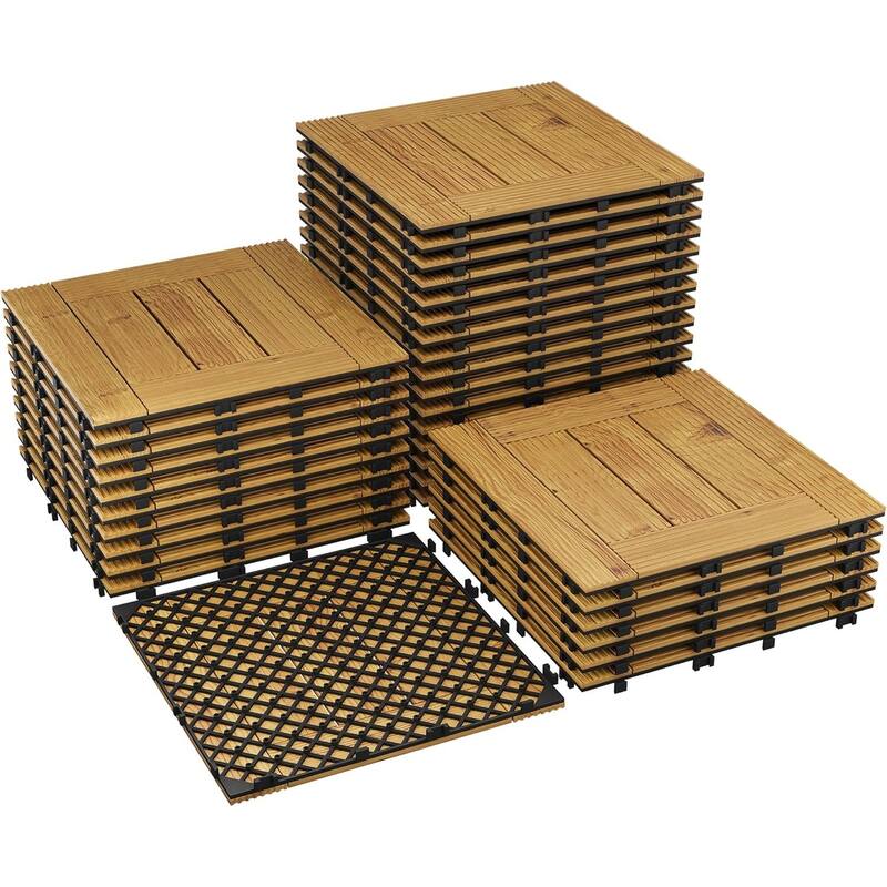 Wood Interwoven Deck Tiles, Easy Snap Install - Yellow - 33pcs