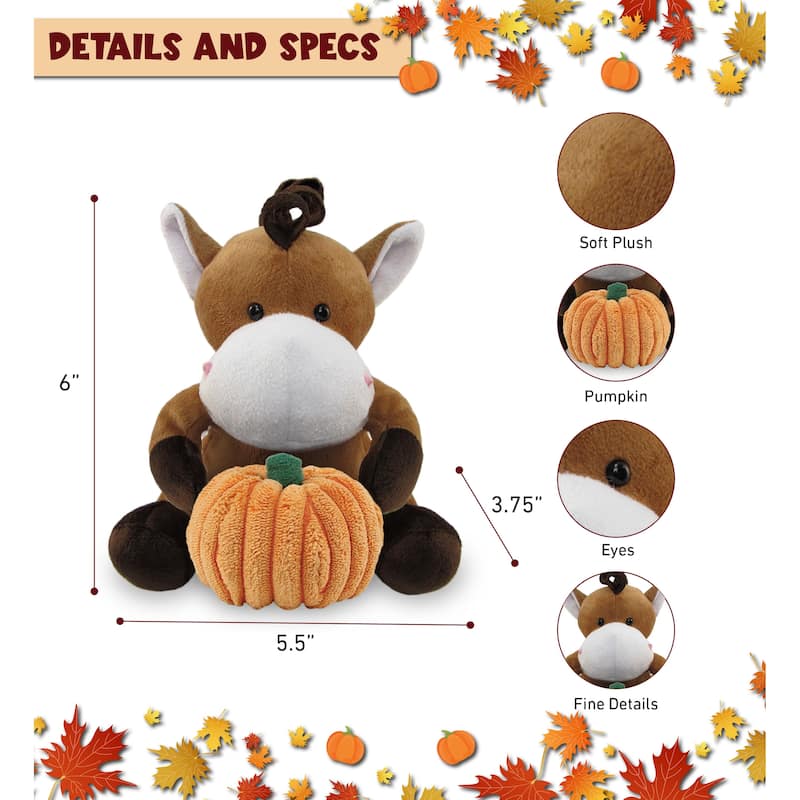 DolliBu Super Soft Horse Stuffed Animal with Pumpkin Decor Plush - 6 inches