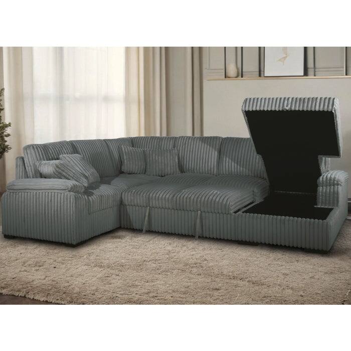 U-Shaped Sectional Sofa Bed with Storage Chaise and Pillows, Corduroy Fabric Convertible Right Facing Sofa