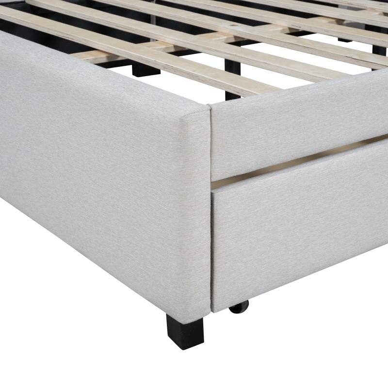 Full Size Upholstered Daybed with 2 Storage Drawers Sofa Bed Frame No Box Spring Needed, Linen Fabric
