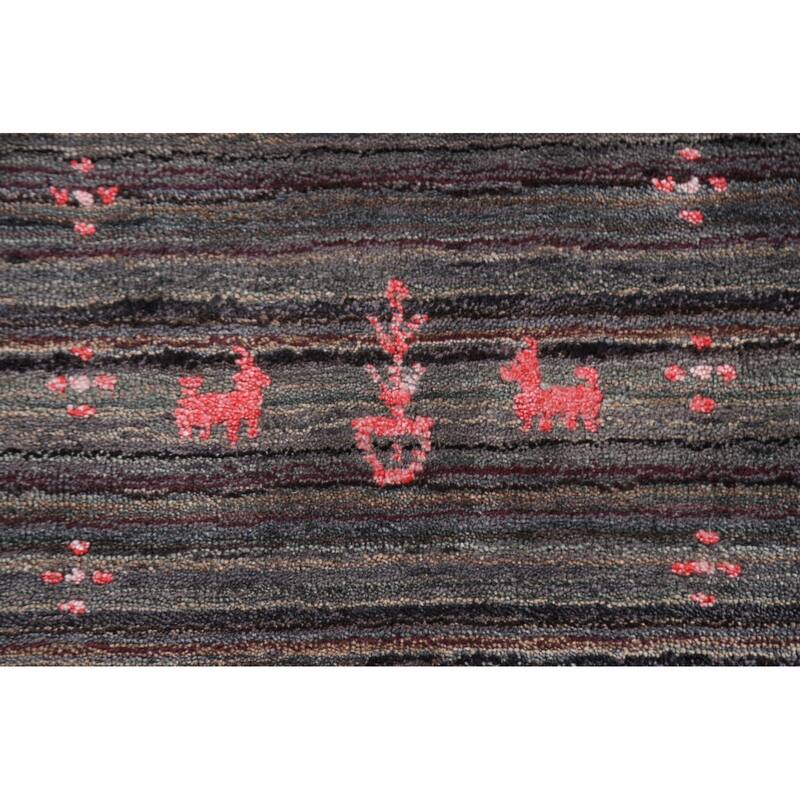 Striped Gabbeh Area Rug Hand-Knotted Indian Wool Carpet - 8'9"x 11'8"