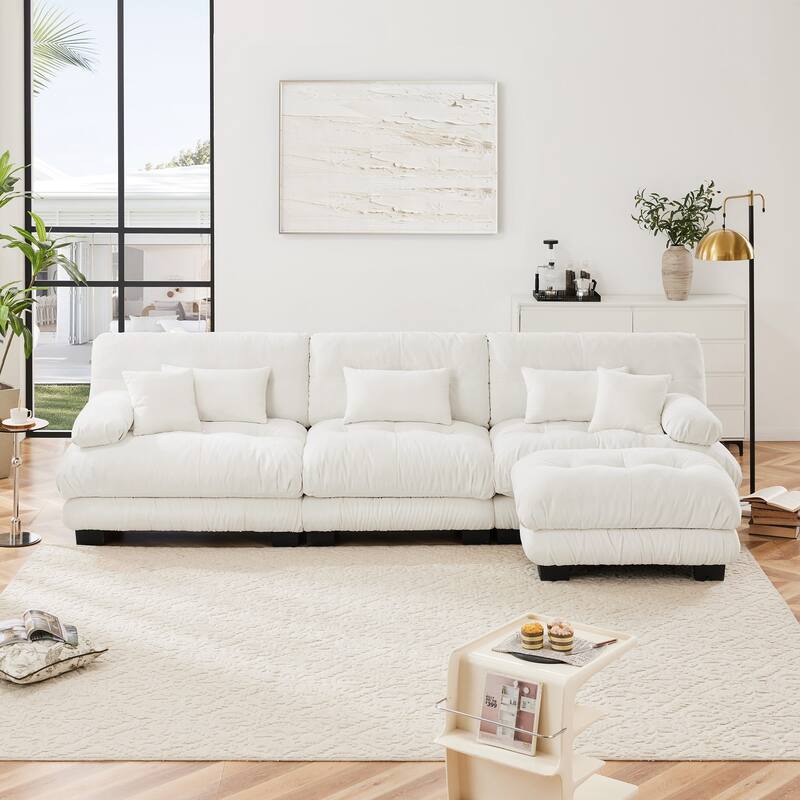 GDFStudio - Octavian Chenille 3-Seater Cloud Sofa with 1 Convertible Ottoman