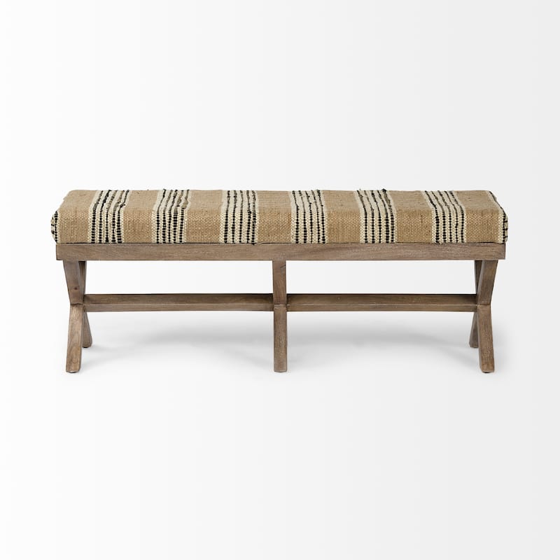 Solis Black & Cream Upholstered Patterned Seat Accent Bench
