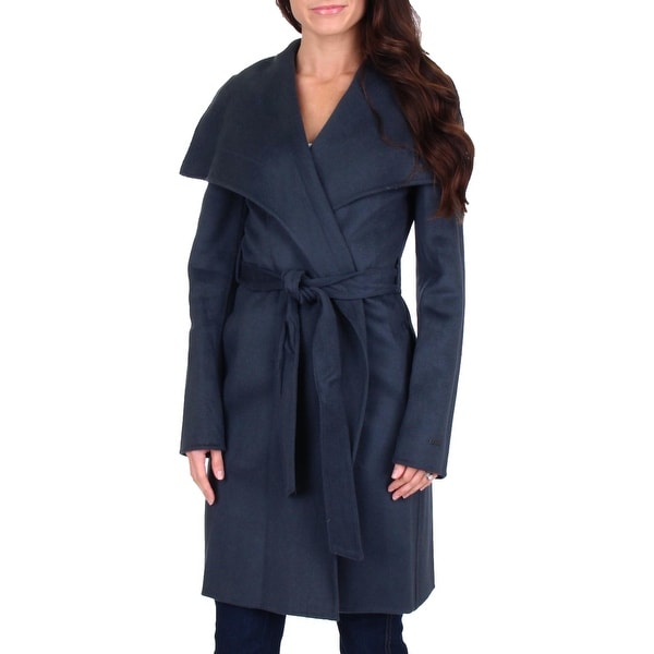 navy blue wool wrap coat
