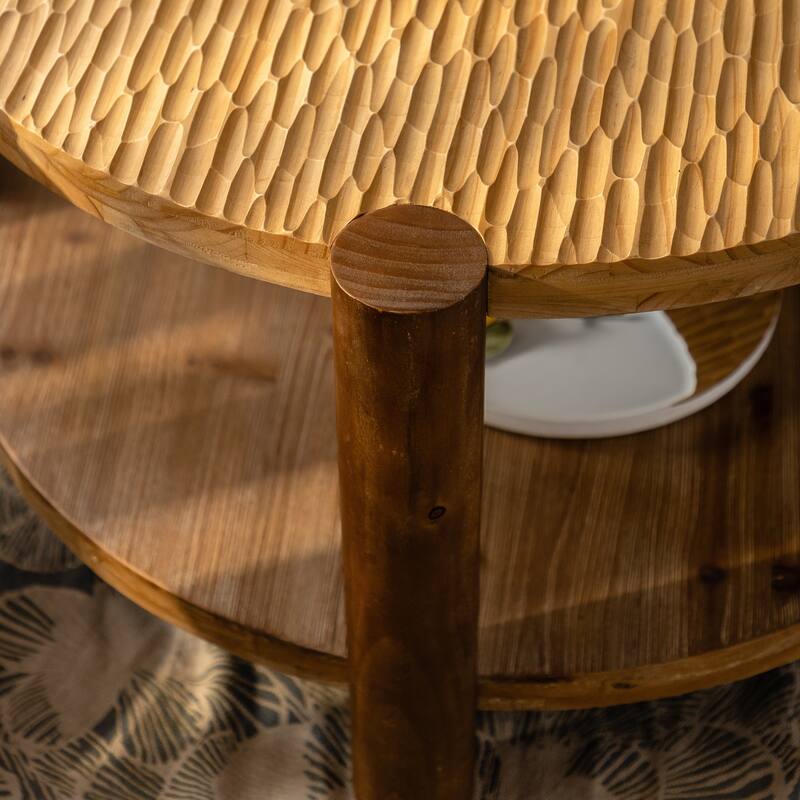 Mid Century Modern Coffee Table 2 Tier Round Coffee Table with Storage Shelves, for Living Room Study Room Game Room and Bedroom