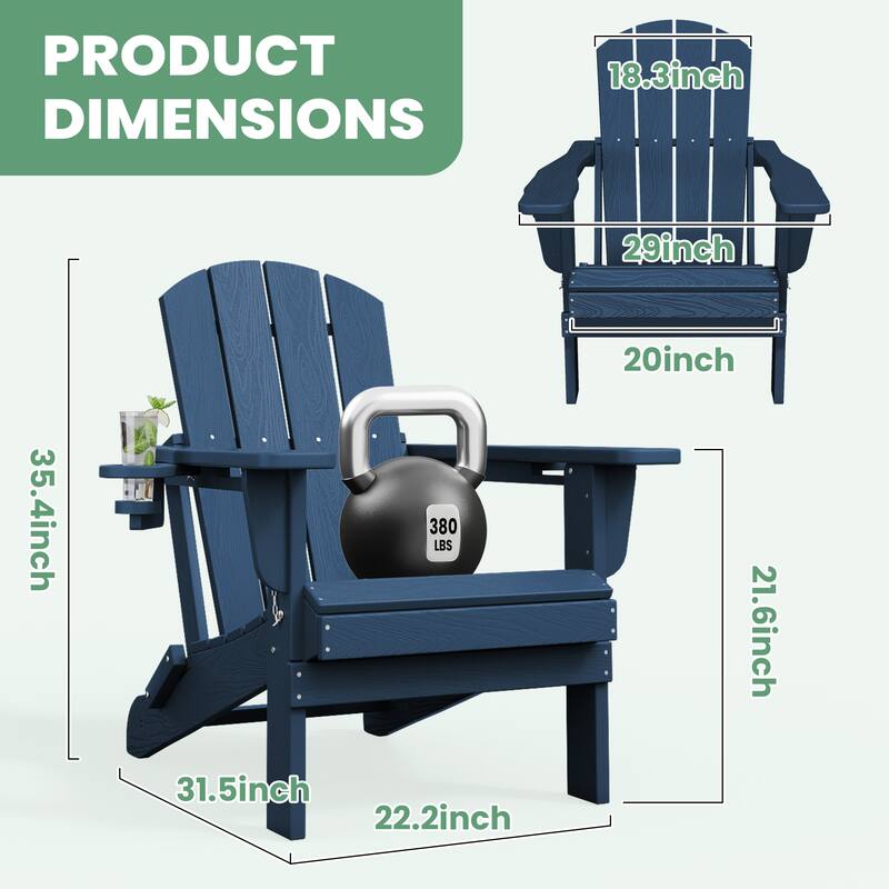 Foldable HDPE Adirondack Chair with Dual Cup Holders