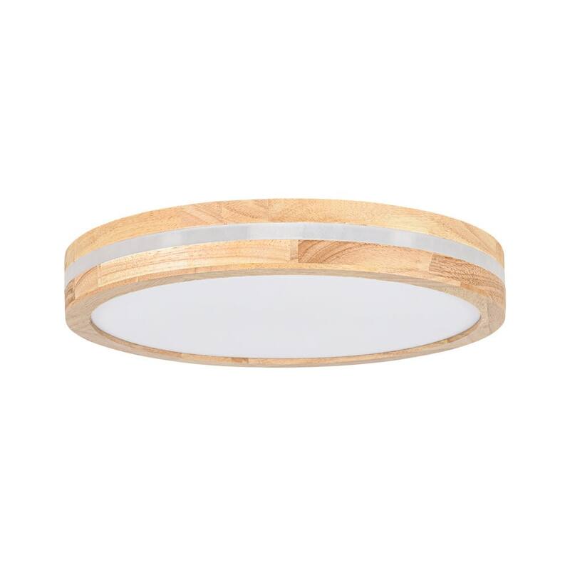 Coastal-style Circular Nested Halo Wood Dimmable LED Flush Mount - 15.7 in