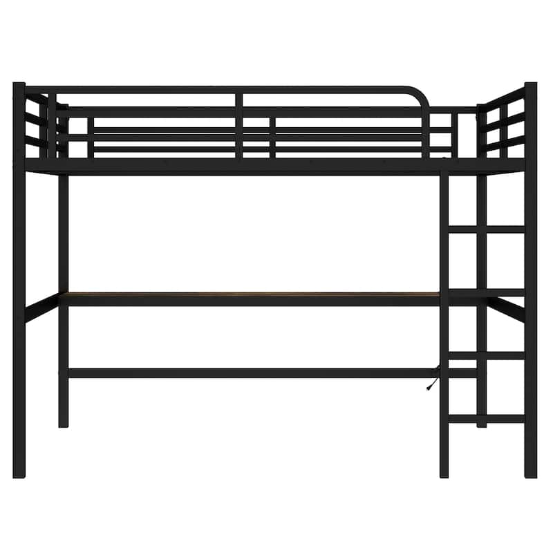 Metal Queen LED Gaming Loft Bed Frame with Desk and Charging Station