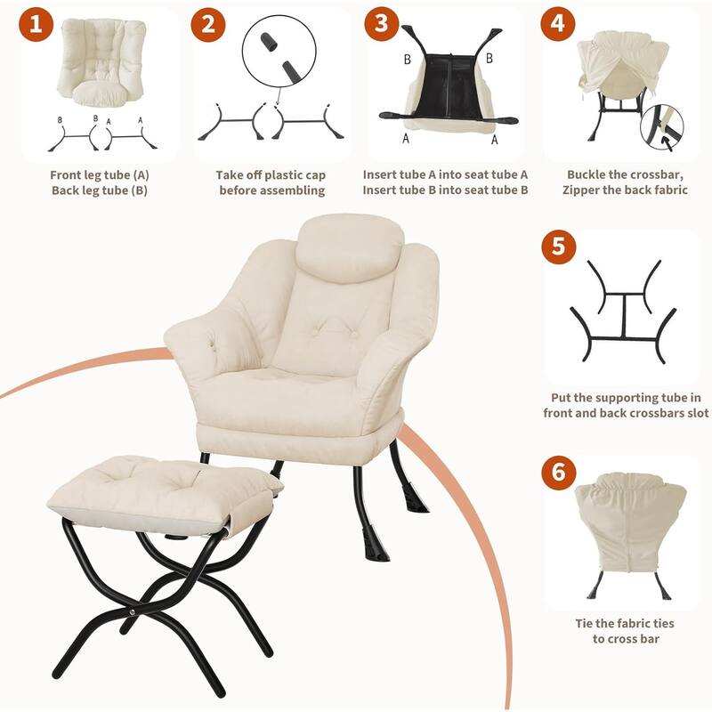 Lazy Chair, Ergonomic Reading Armchair Foldable Footrest, Modern Lounge Chair Removable Washable Cover