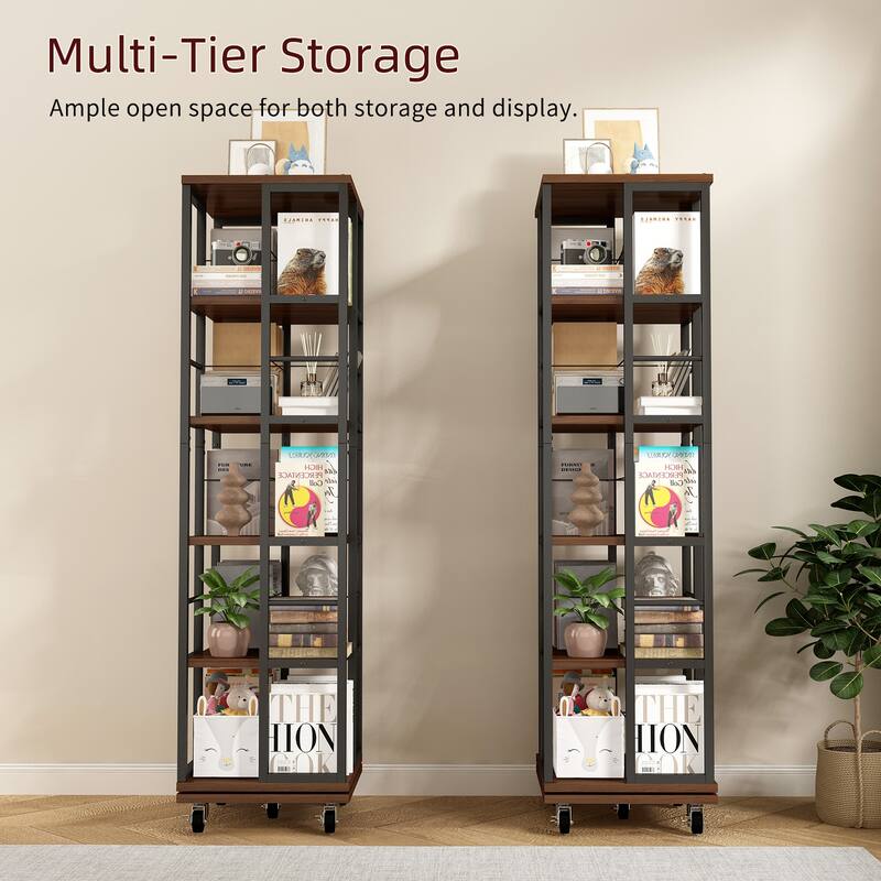 5-Tier 360° Rotating Bookshelf, Corner Spinning Bookcase with Narrow Floor Standing Design